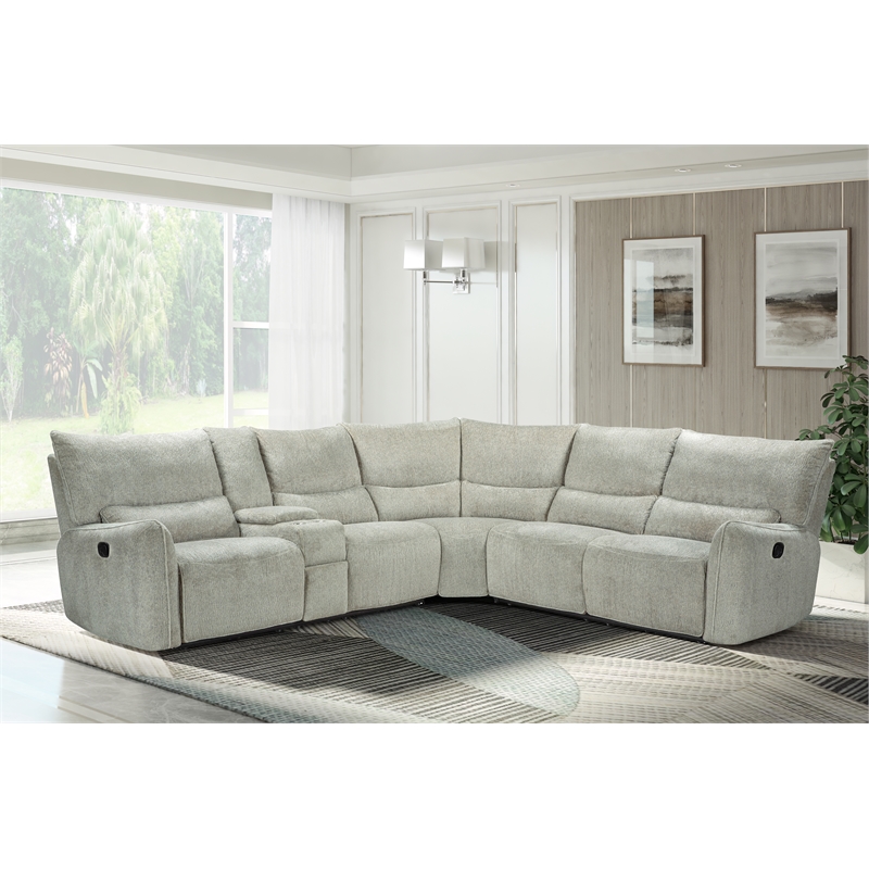 New Classic Furniture Remsen 3-Piece Polyester Fabric Manual Sectional in Latte