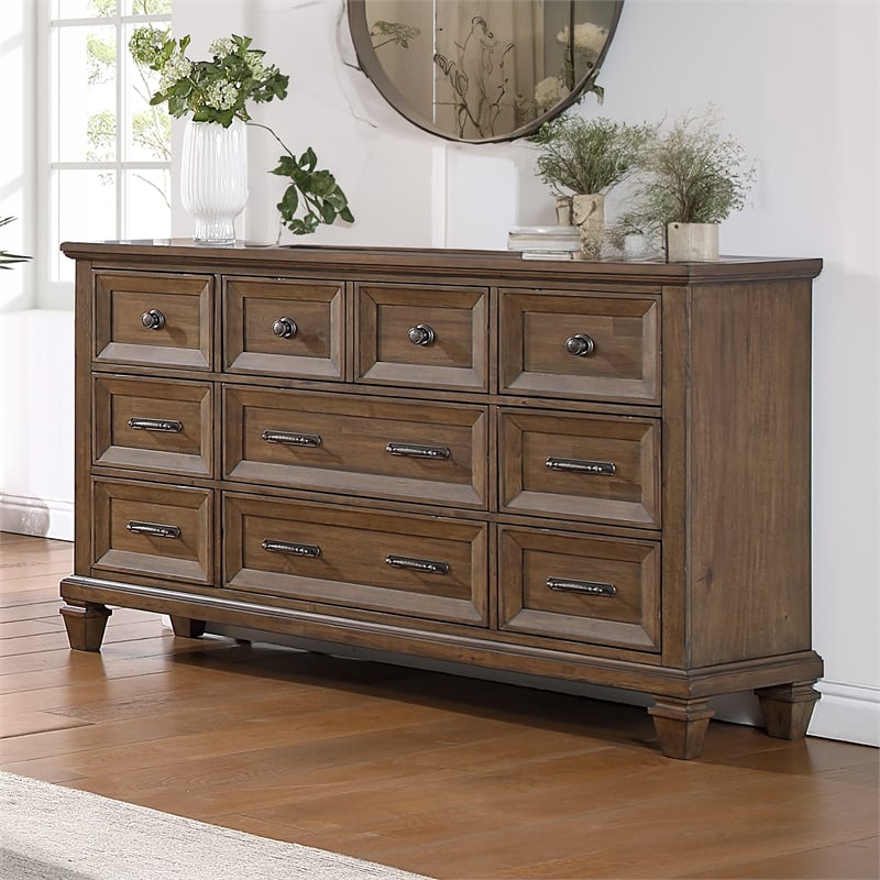 New Classic Furniture Mariana Wood 9-Drawer Dresser in Vintage Mocha