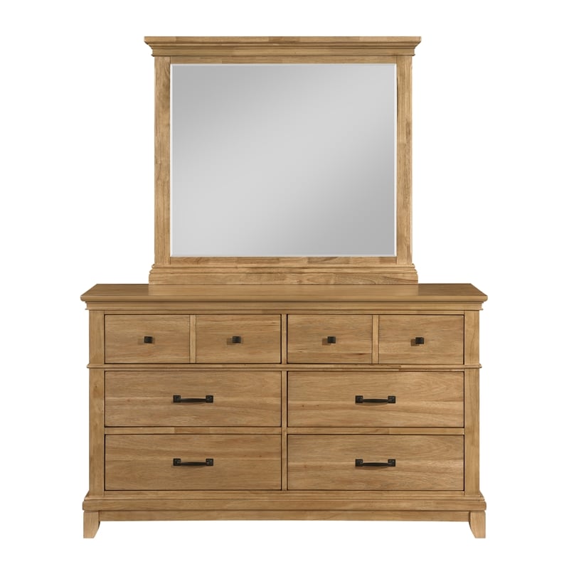 New Classic Furniture Sunstone 2-Piece Wood Dresser and Mirror Set in Honey