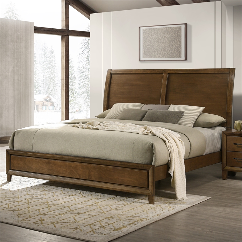 New Classic Furniture Ballard Wood King Panel Bed in Walnut Brown