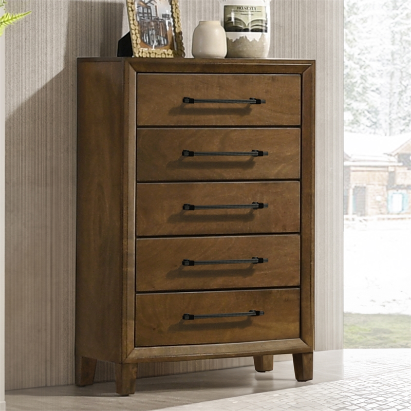 New Classic Furniture Ballard Wood 5-Drawer Chest in Walnut Brown