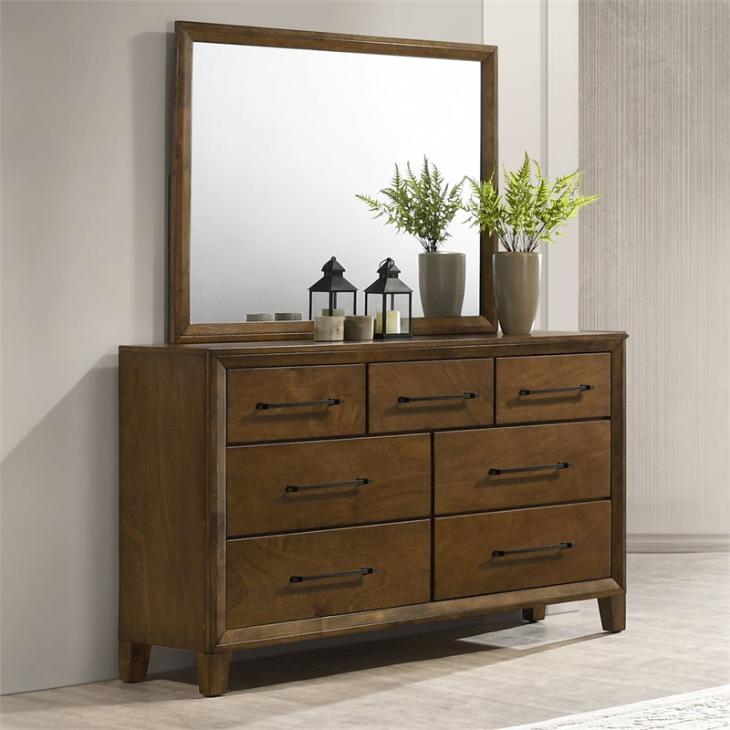 New Classic Furniture Ballard 2-Piece Wood Dresser Mirror Set in Walnut Brown