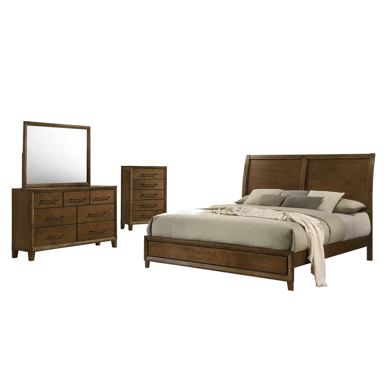 New Classic Furniture Ballard 4-Piece Wood King Bedroom Set w Chest in Walnut