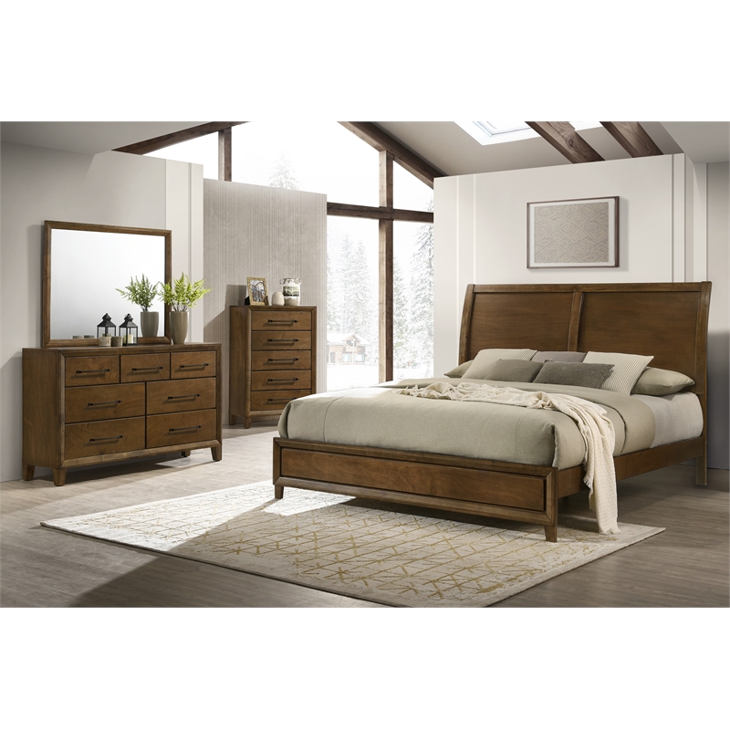 New Classic Furniture Ballard 4-Piece Wood King Bedroom Set w Chest in Walnut