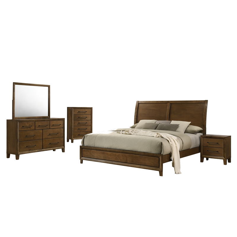 New Classic Furniture Ballard 5-Piece Wood King Bedroom Set w Chest in Walnut