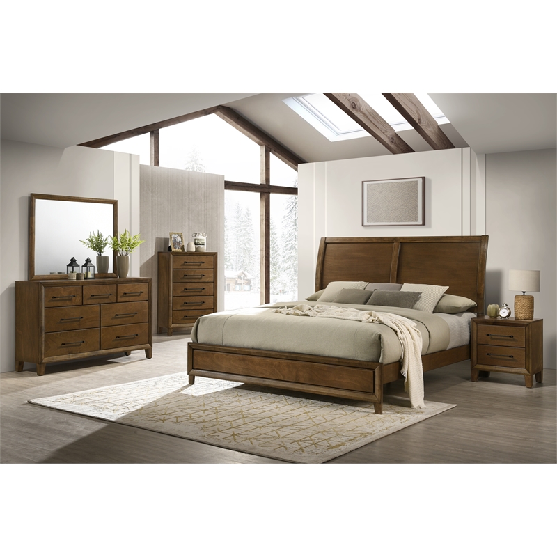 New Classic Furniture Ballard 5-Piece Wood King Bedroom Set w Chest in Walnut