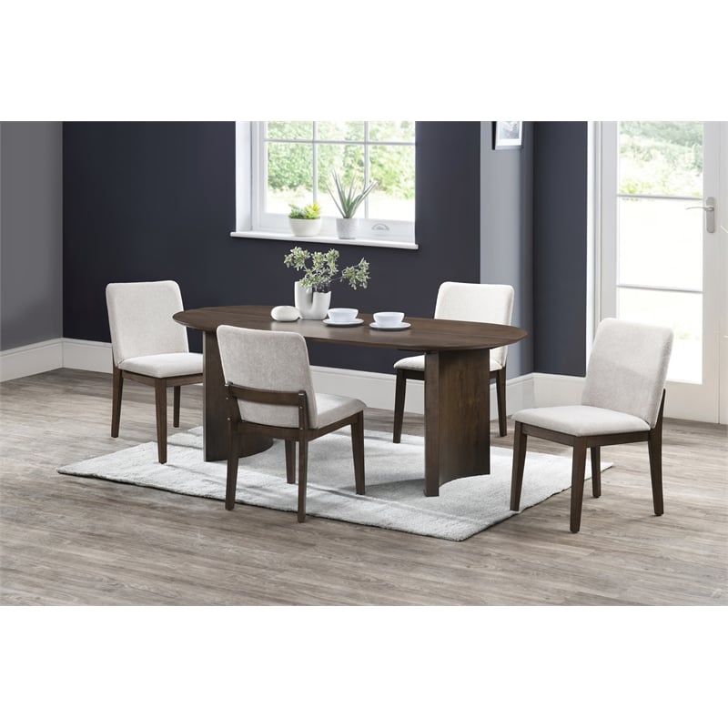 New Classic Furniture Kody 5-Piece Wood Oval Dining Table Set in Walnut/Beige