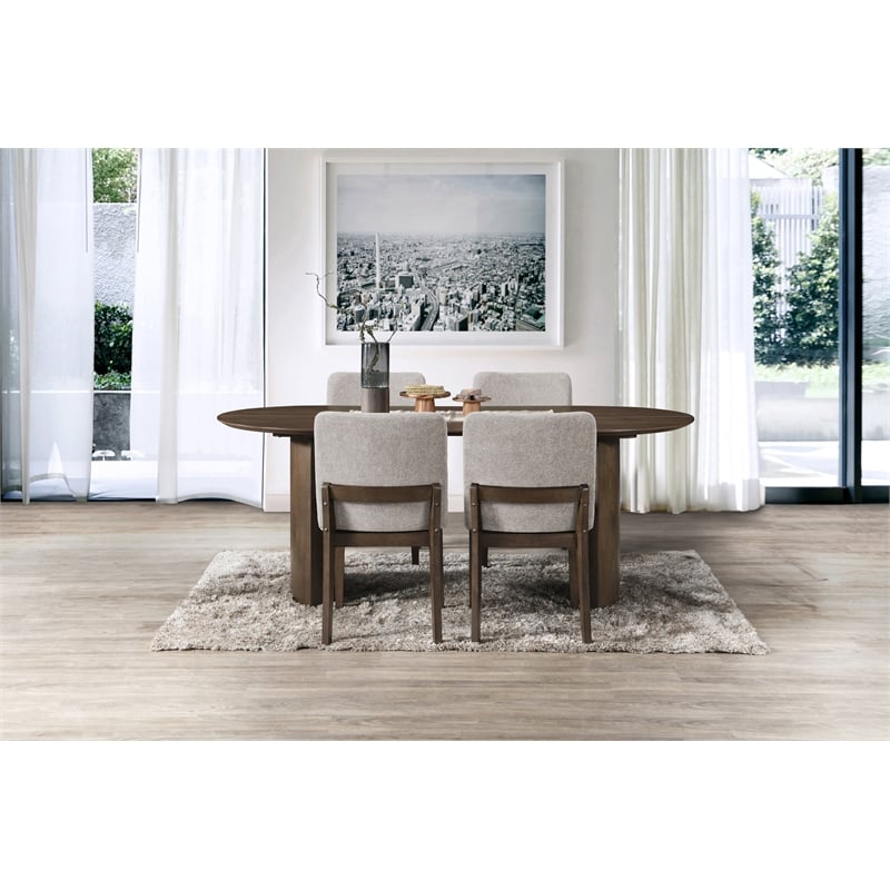 New Classic Furniture Kody 5-Piece Wood Oval Dining Table Set in Walnut/Beige