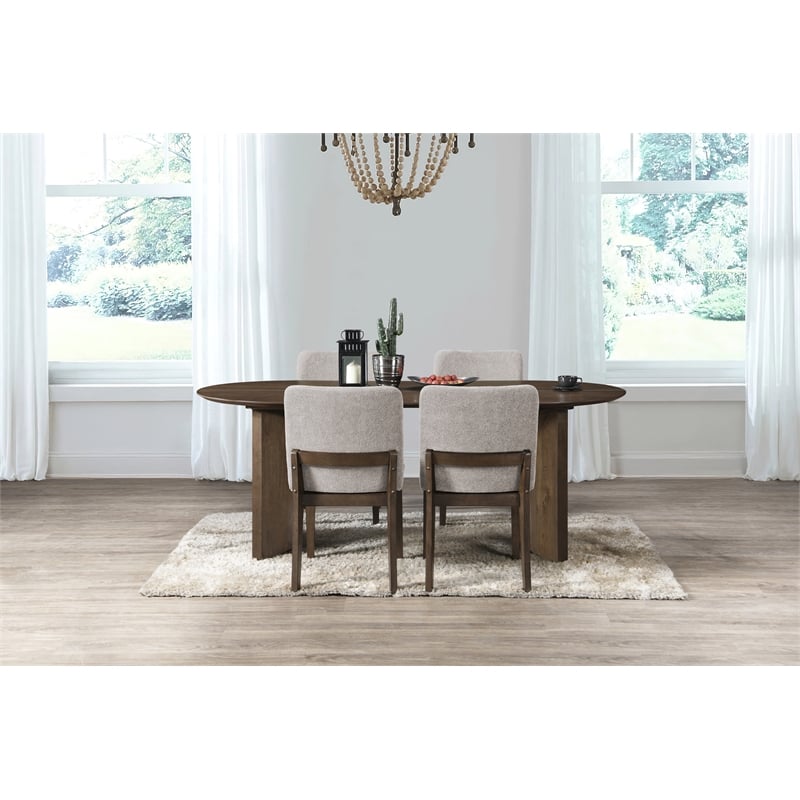 New Classic Furniture Kody 5-Piece Wood Oval Dining Table Set in Walnut/Beige