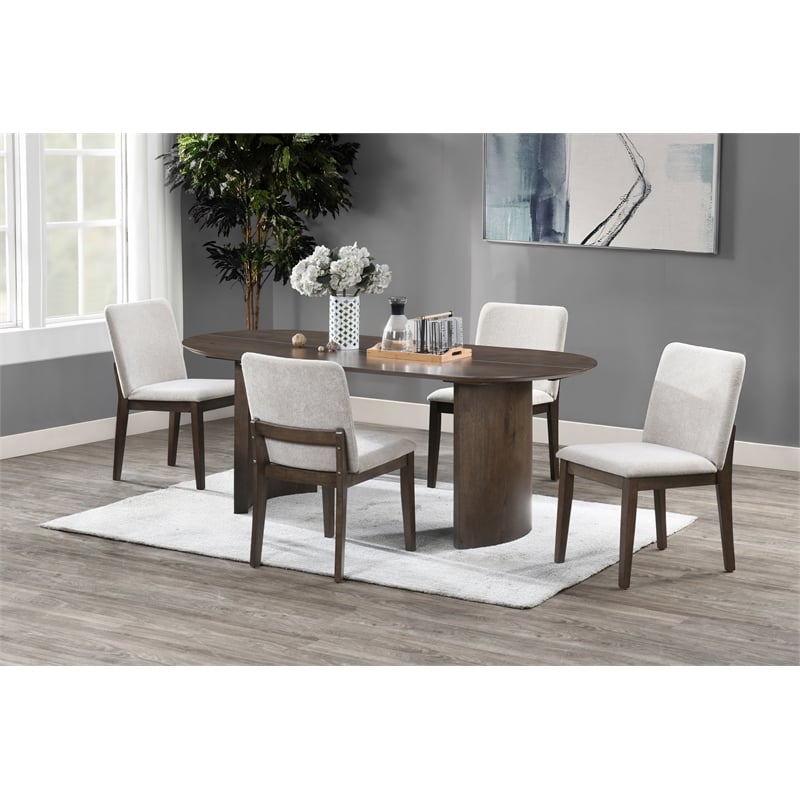 New Classic Furniture Kody 5-Piece Wood Oval Dining Table Set in Walnut/Beige