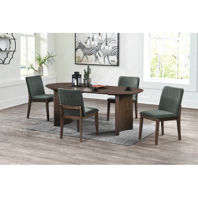 New Classic Furniture Kody 5-Piece Wood Oval Dining Table Set in Walnut/Green