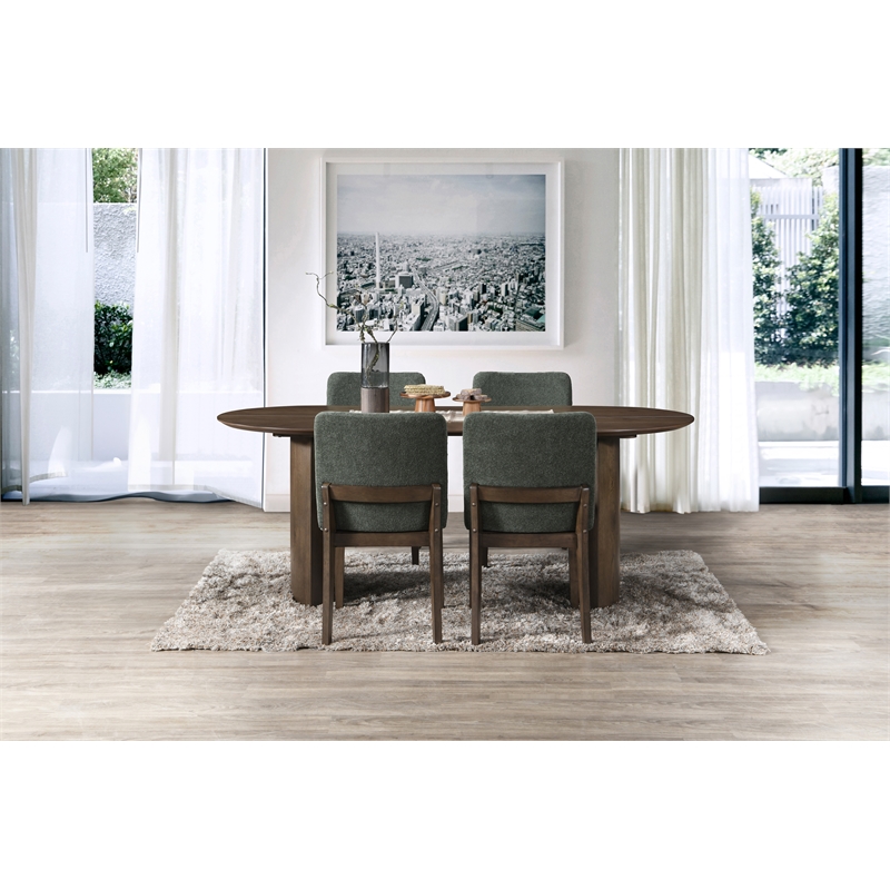 New Classic Furniture Kody 5-Piece Wood Oval Dining Table Set in Walnut/Green