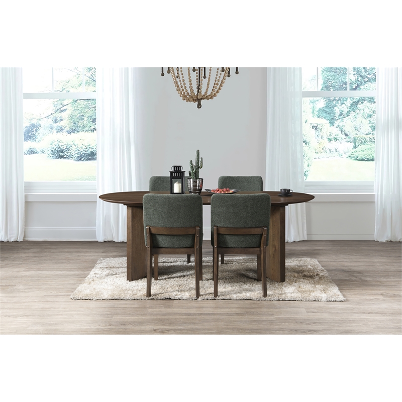 New Classic Furniture Kody 5-Piece Wood Oval Dining Table Set in Walnut/Green