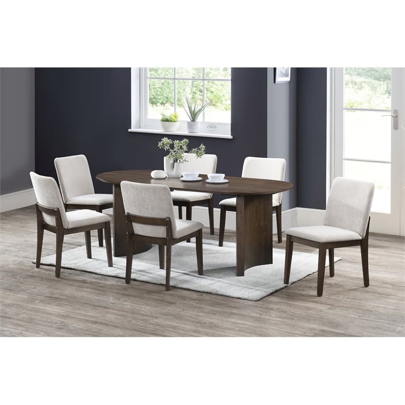 New Classic Furniture Kody 7-Piece Wood Oval Dining Table Set in Walnut/Beige