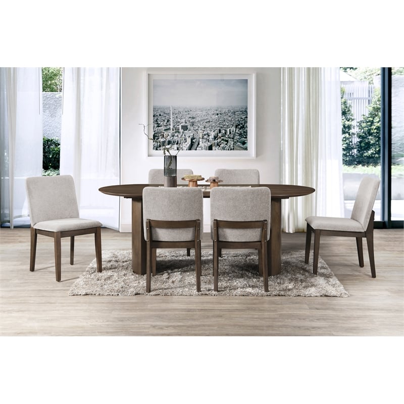 New Classic Furniture Kody 7-Piece Wood Oval Dining Table Set in Walnut/Beige