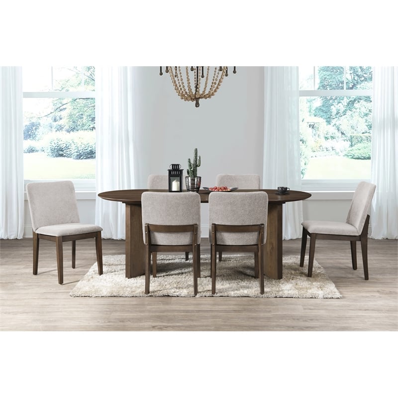 New Classic Furniture Kody 7-Piece Wood Oval Dining Table Set in Walnut/Beige