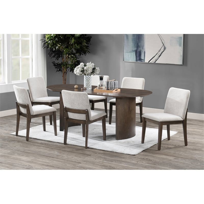 New Classic Furniture Kody 7-Piece Wood Oval Dining Table Set in Walnut/Beige
