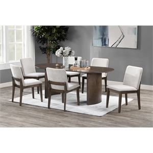 New Classic Furniture Kody 7-Piece Wood Oval Dining Table Set in Walnut/Beige