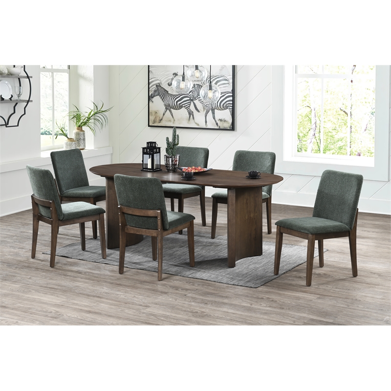 New Classic Furniture Kody 7-Piece Wood Oval Dining Table Set in Walnut/Green