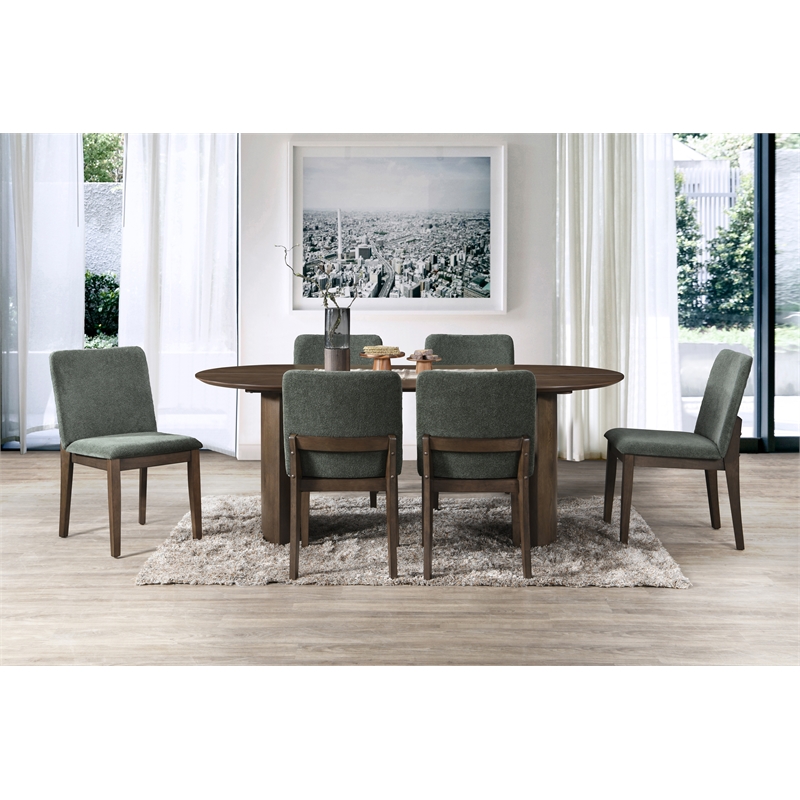 New Classic Furniture Kody 7-Piece Wood Oval Dining Table Set in Walnut/Green