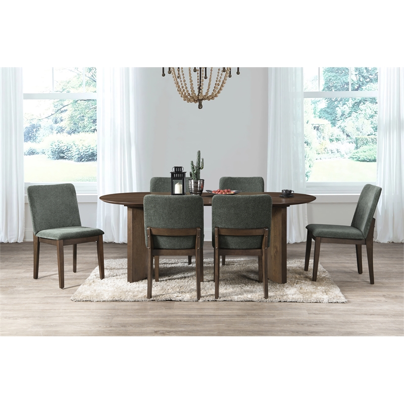 New Classic Furniture Kody 7-Piece Wood Oval Dining Table Set in Walnut/Green
