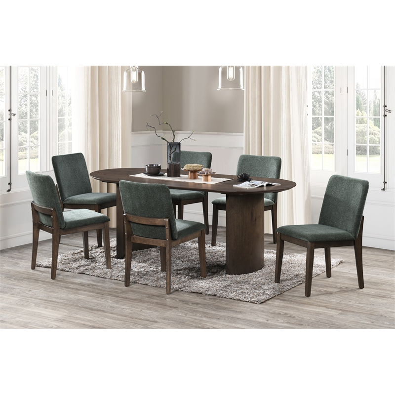 New Classic Furniture Kody 7-Piece Wood Oval Dining Table Set in Walnut/Green