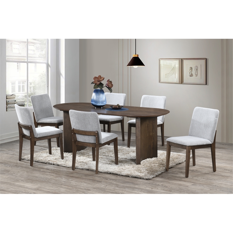 New Classic Furniture Kody 7-Piece Wood Oval Dining Table Set in Walnut/Gray