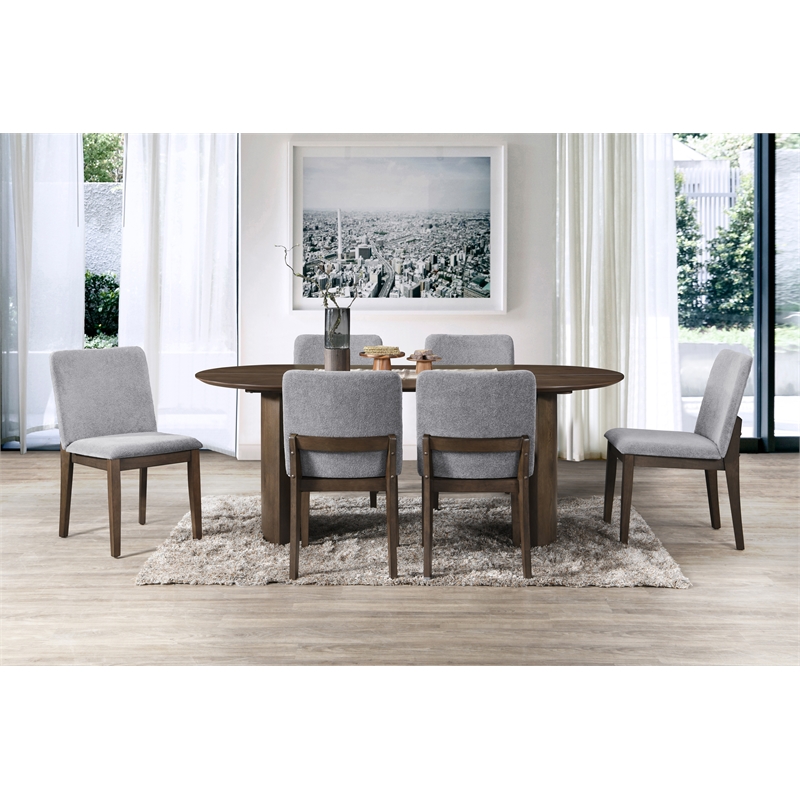 New Classic Furniture Kody 7-Piece Wood Oval Dining Table Set in Walnut/Gray
