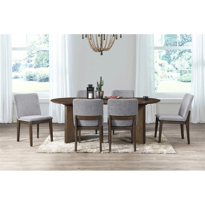 New Classic Furniture Kody 7-Piece Wood Oval Dining Table Set in Walnut/Gray