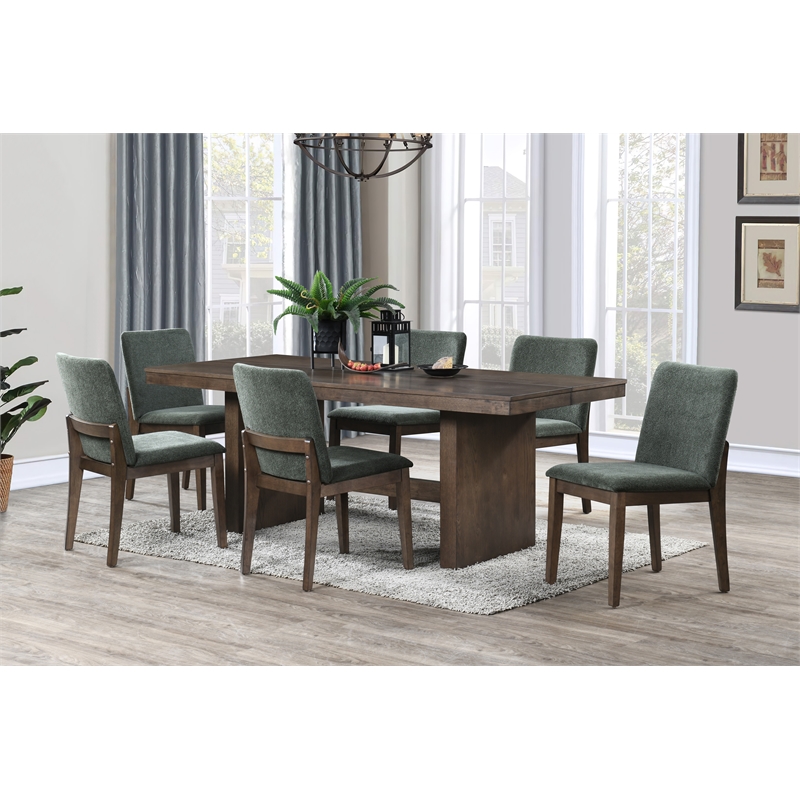 New Classic Furniture Kody 7-Piece Wood Dining Table Set in Walnut/Green