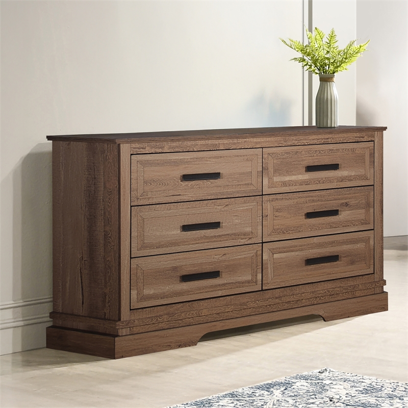 New Classic Furniture Coventry Hall Wood 6-Drawer Dresser in Pecan