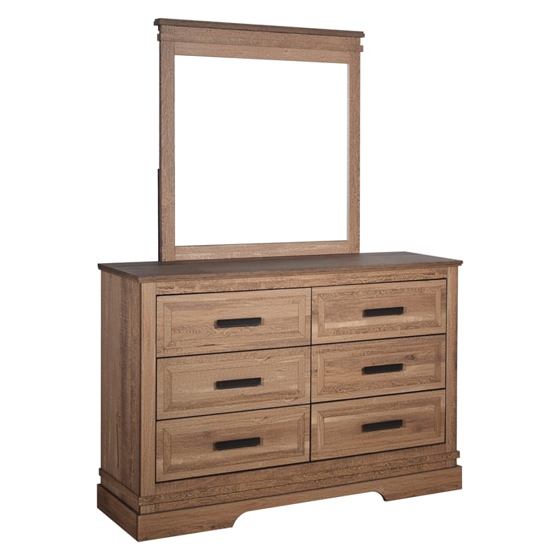 New Classic Furniture Coventry Hall 2-Piece Wood Dresser and Mirror Set in Pecan