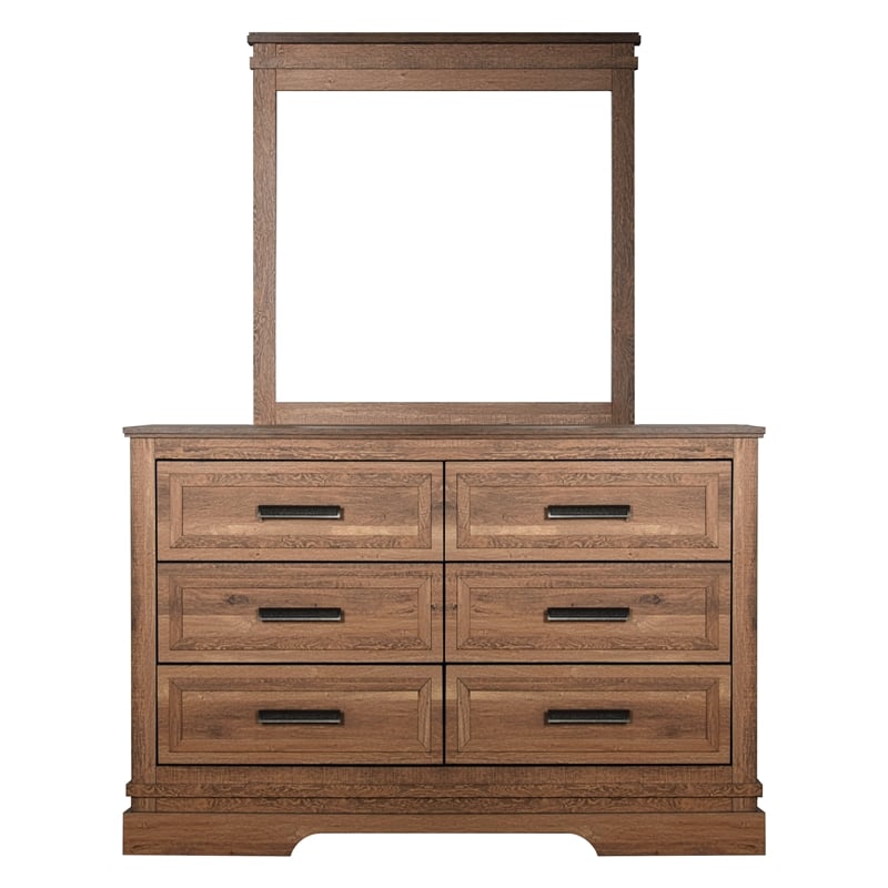 New Classic Furniture Coventry Hall 2-Piece Wood Dresser and Mirror Set in Pecan