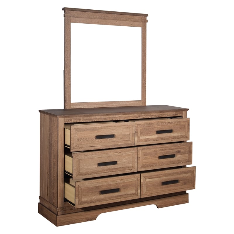 New Classic Furniture Coventry Hall 2-Piece Wood Dresser and Mirror Set in Pecan