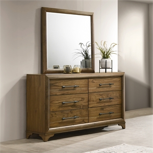 New Classic Furniture Talcott 2-Piece Wood Dresser and Mirror Set in Honey/Brown