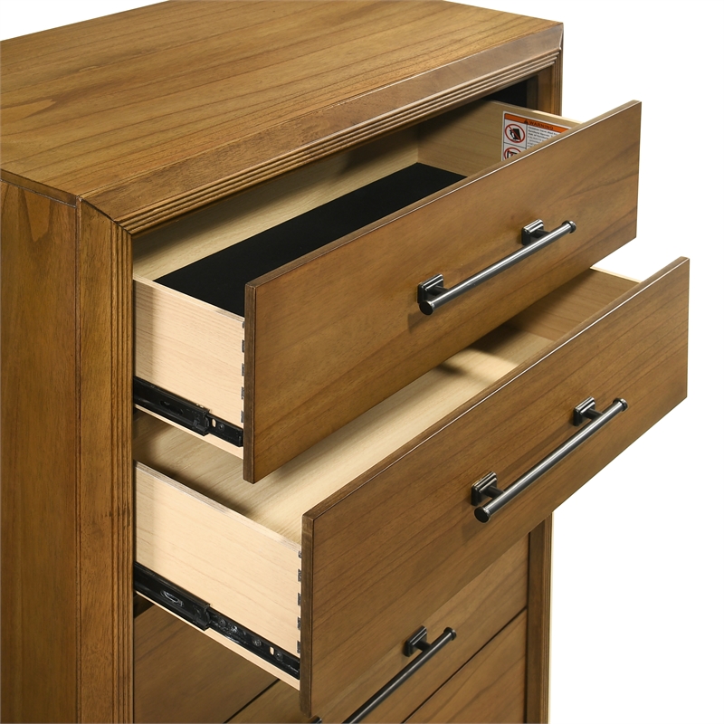 New Classic Furniture Talcott Wood 5-Drawer Chest in Honey/Brown