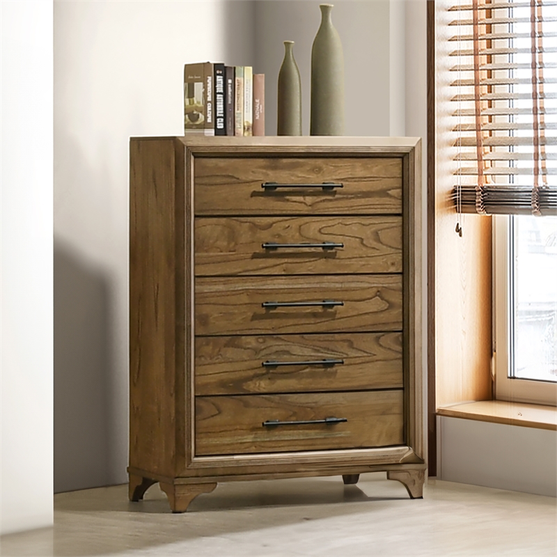 New Classic Furniture Talcott Wood 5-Drawer Chest in Honey/Brown