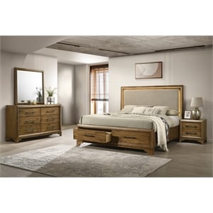 New Classic Furniture Talcott 4Pc Wood King Bedroom Set w Ns in Honey/Brown