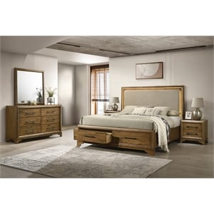 New Classic Furniture Talcott 5Pc Wood King Bedroom Set w 2 Ns in Honey/Brown
