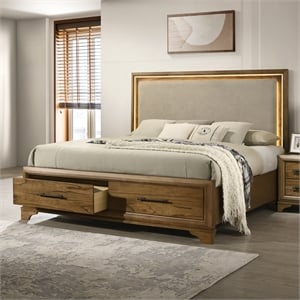New Classic Furniture Talcott Wood Queen Storage Platform Bed in Honey/Brown