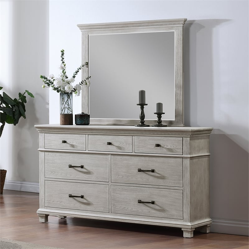 New Classic Furniture Silver Sands 2-Piece Wood Dresser and Mirror Set in Gray