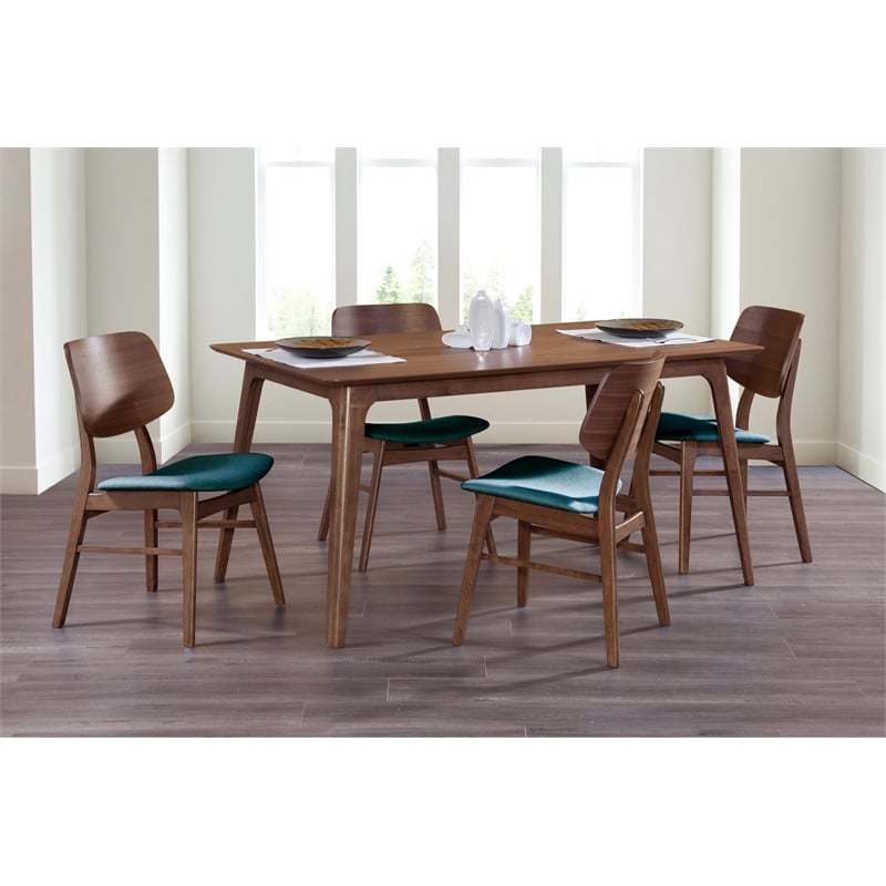 New Classic Furniture Oscar 5-Piece Wood Dining Table Set in Walnut/Teal
