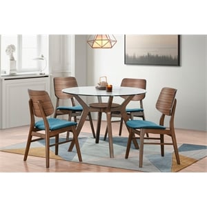 New Classic Furniture Oscar 5-Piece Wood Round Dining Table Set in Walnut/Teal