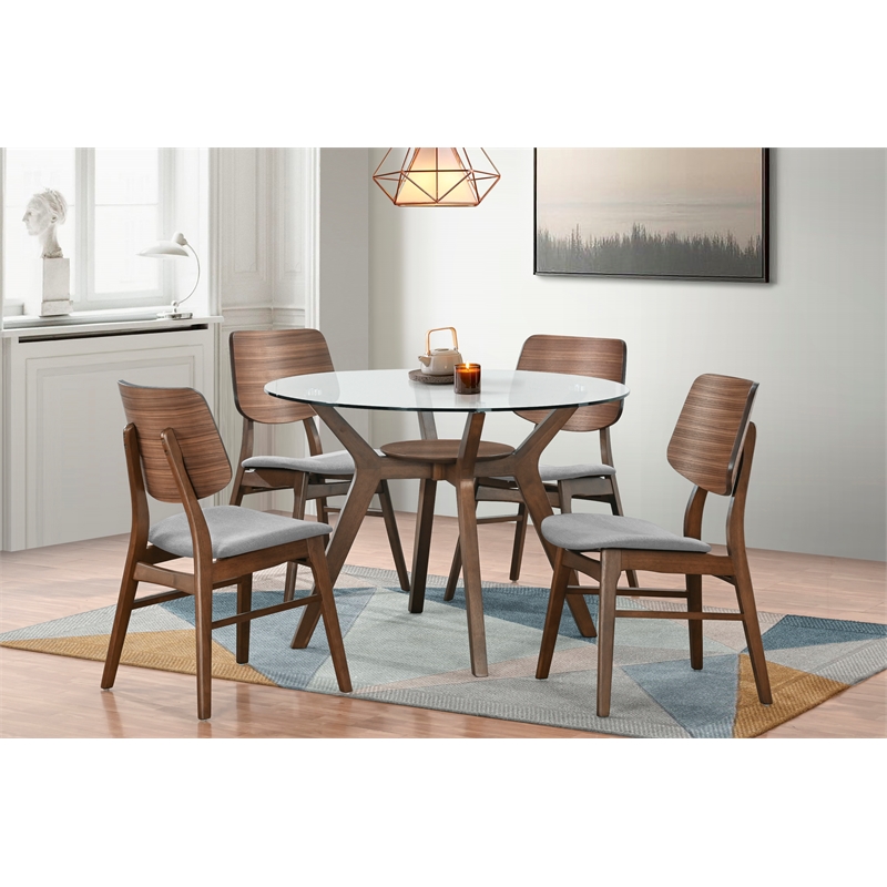 New Classic Furniture Oscar 5-Piece Wood Round Dining Table Set in Walnut/Gray