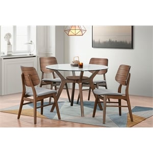 New Classic Furniture Oscar 5-Piece Wood Round Dining Table Set in Walnut/Gray