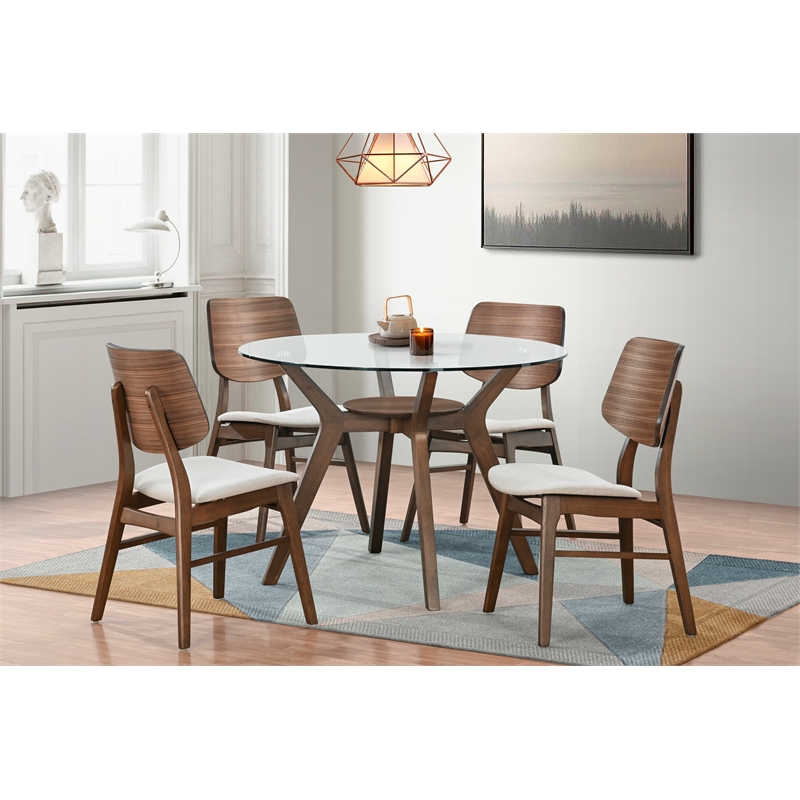 New Classic Furniture Oscar 5-Piece Wood Round Dining Table Set in Walnut/Beige