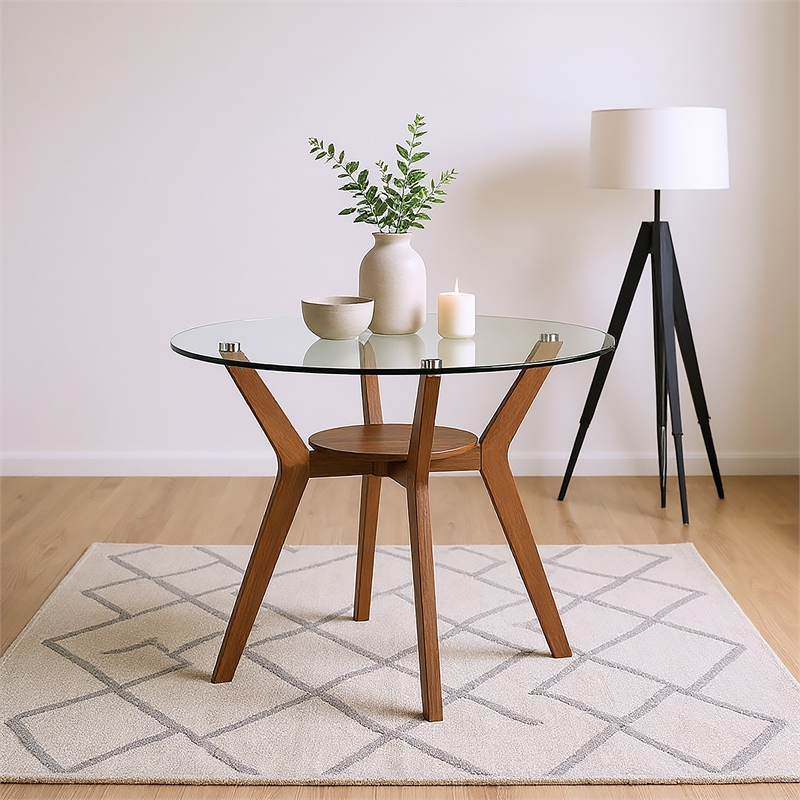 New Classic Furniture Oscar Wood Counter Table with Glass Top in Walnut