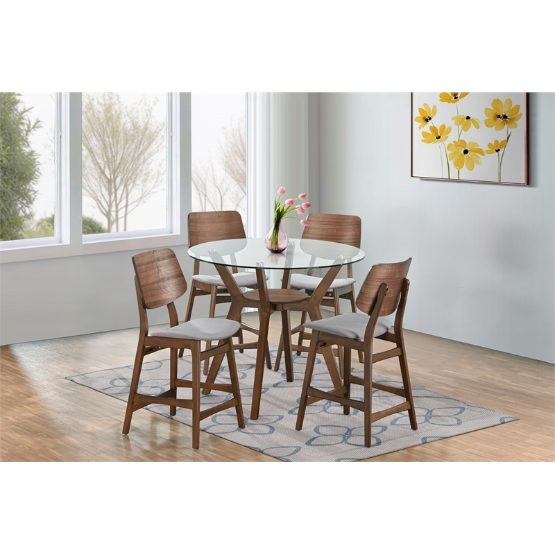 New Classic Furniture Oscar 5-Piece Wood Round Counter Table Set in Walnut/Gray