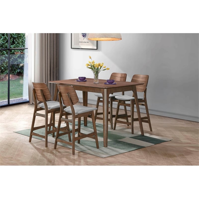 New Classic Furniture Oscar 5-Piece Wood Counter Table Set in Walnut/Dark Gray