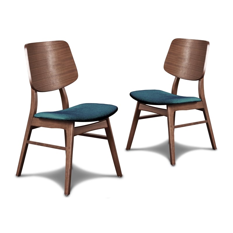 New Classic Furniture Oscar Wood Dining Chair in Walnut/Teal (Set of 2)
